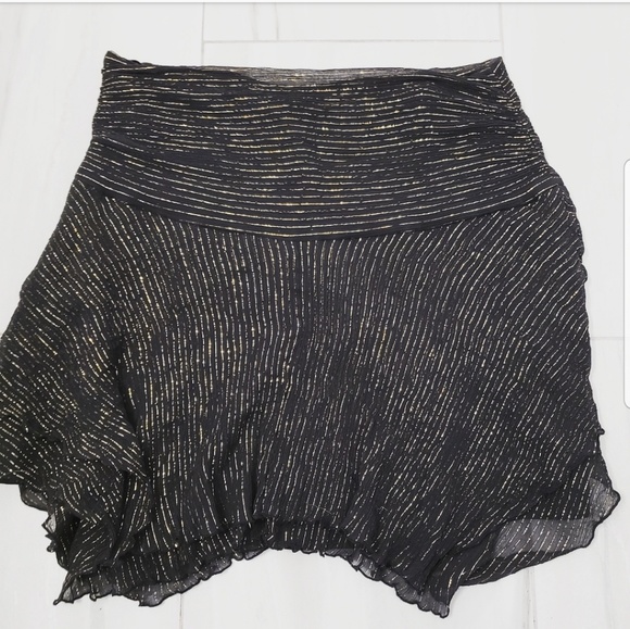 🍉 Express Silk Black and Metallic Gold Skirt 12 - Picture 2 of 4
